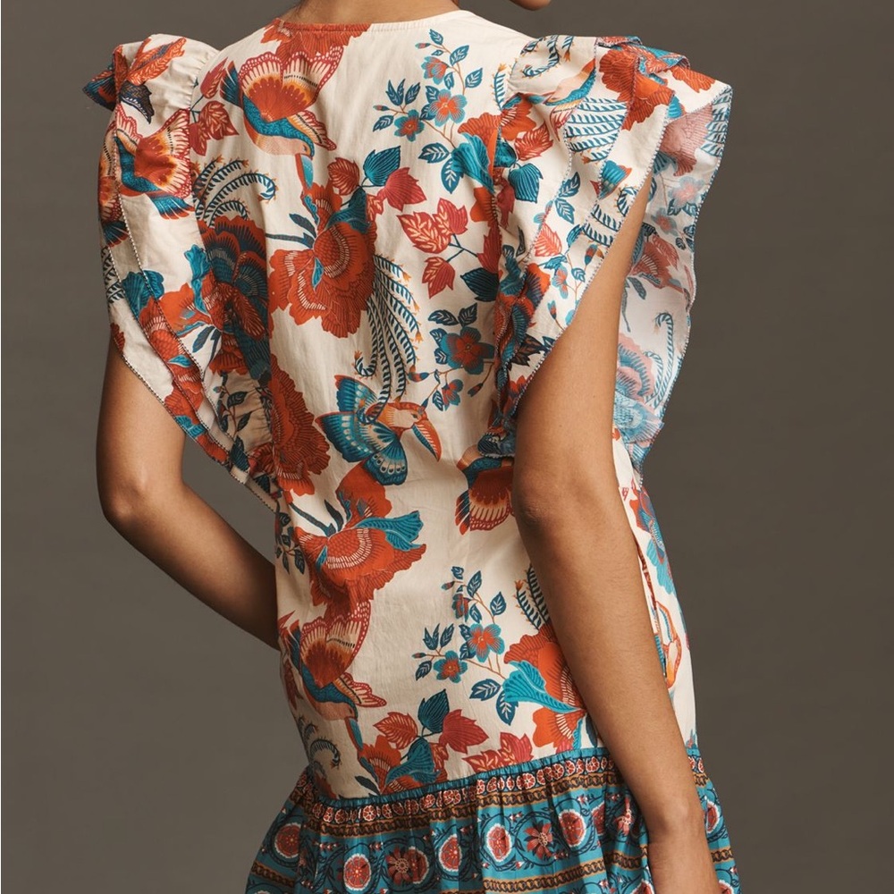 New with tags Farm Rio Magia Floral Ruffle 100% cotton Dress, Small, retail $228 - Picture 3 of 15